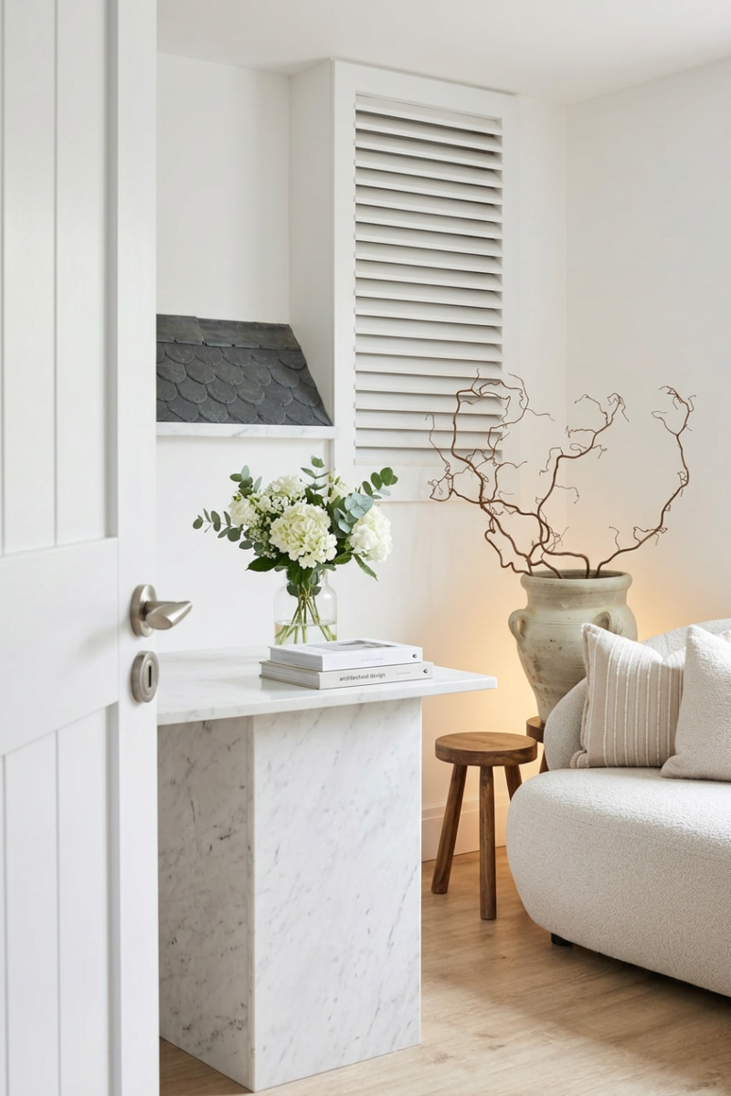 Clean and modern aesthetic clinic consultation room with neutral decor and soft lighting
