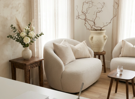 Clean and modern aesthetic clinic consultation room in Ascot with neutral decor and natural lighting Clean and modern aesthetic clinic consultation room in Ascot with neutral decor and natural lighting